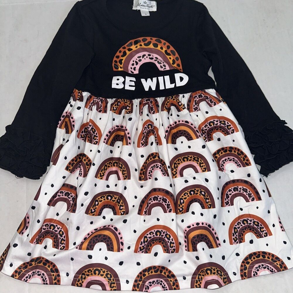 Marie Nicole Girls Animal Print Rainbows w/ Ruffle Sleeves Be Wild Child Size L